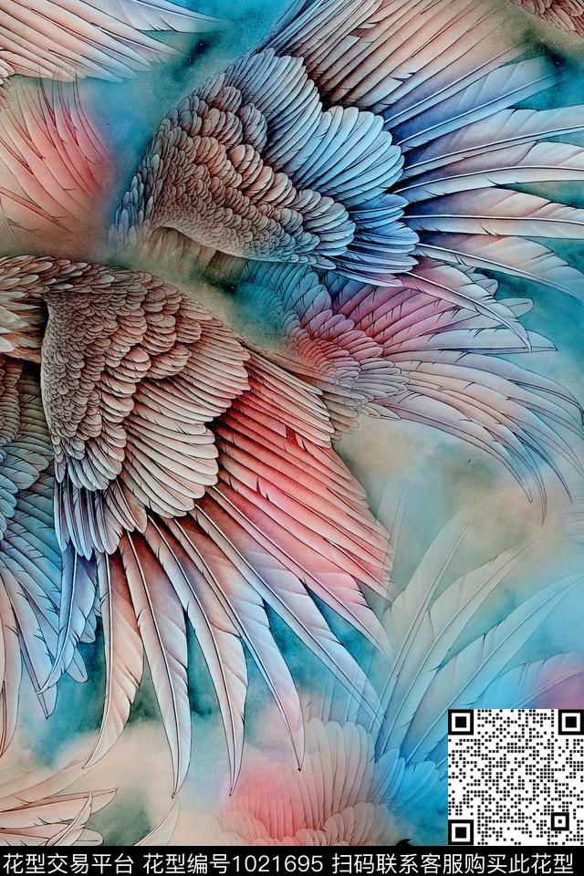 肌理抽象羽毛数码印花华亿平台下载（图片编号: 1021695） - 瓦栏（Walan）