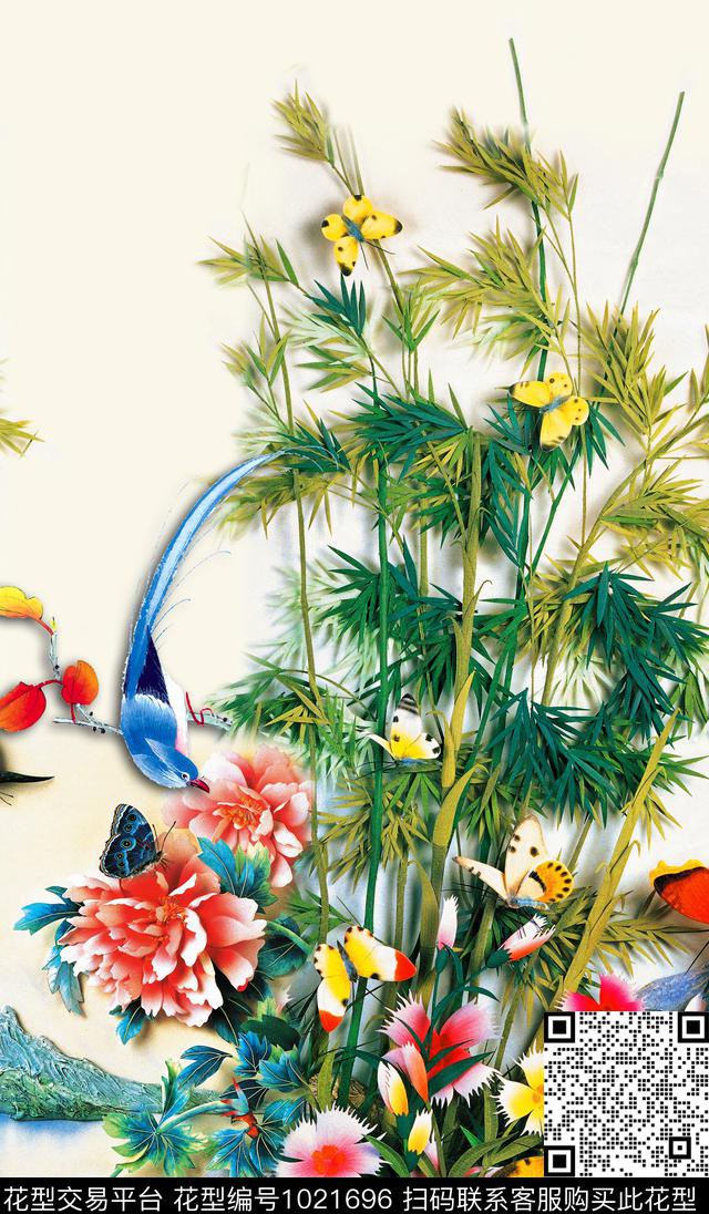 花卉花鸟中国风数码印花华亿平台下载（图片编号: 1021696） - 瓦栏（Walan）