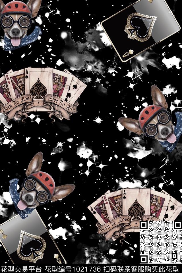 复古狗扑克数码印花华亿平台下载（图片编号: 1021736） - 瓦栏（Walan）