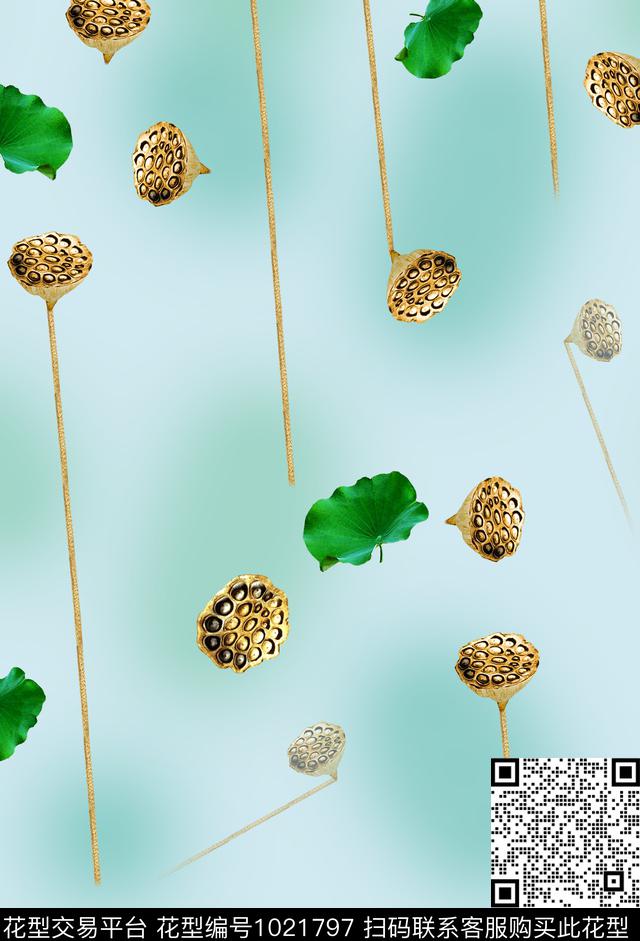 清爽花枝干荷花数码印花华亿平台下载（图片编号: 1021797） - 瓦栏（Walan）