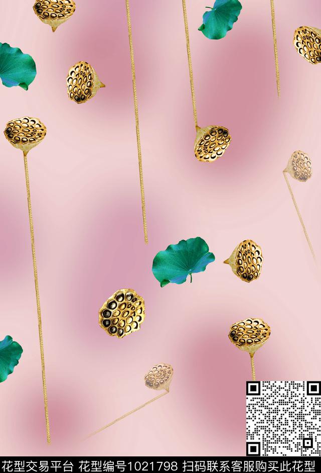 清爽花枝干荷花数码印花华亿平台下载（图片编号: 1021798） - 瓦栏（Walan）