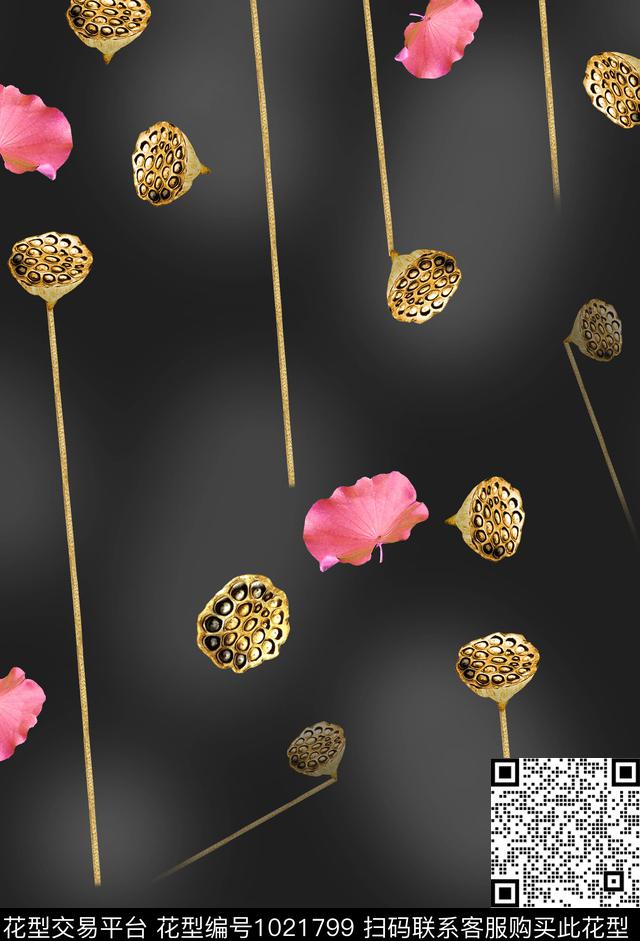 清爽花枝干荷花数码印花华亿平台下载（图片编号: 1021799） - 瓦栏（Walan）