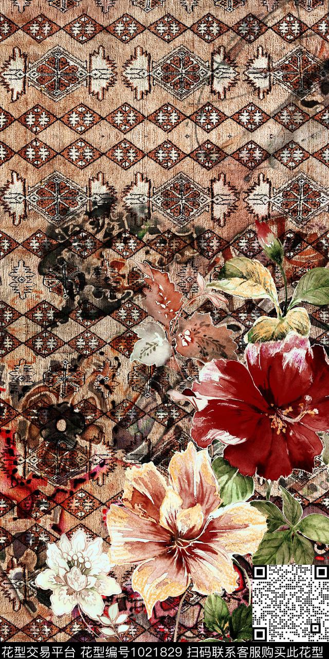 民族风定位花花卉数码印花华亿平台下载（图片编号: 1021829） - 瓦栏（Walan）