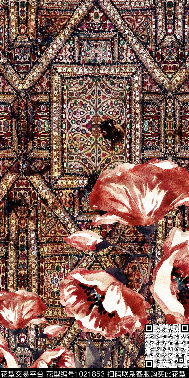 民族风定位花花卉数码印花华亿平台下载（图片编号: 1021853） - 瓦栏（Walan）