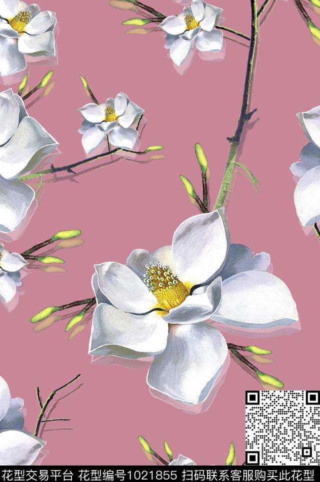 大花玉兰花花卉数码印花华亿平台下载（图片编号: 1021855） - 瓦栏（Walan）