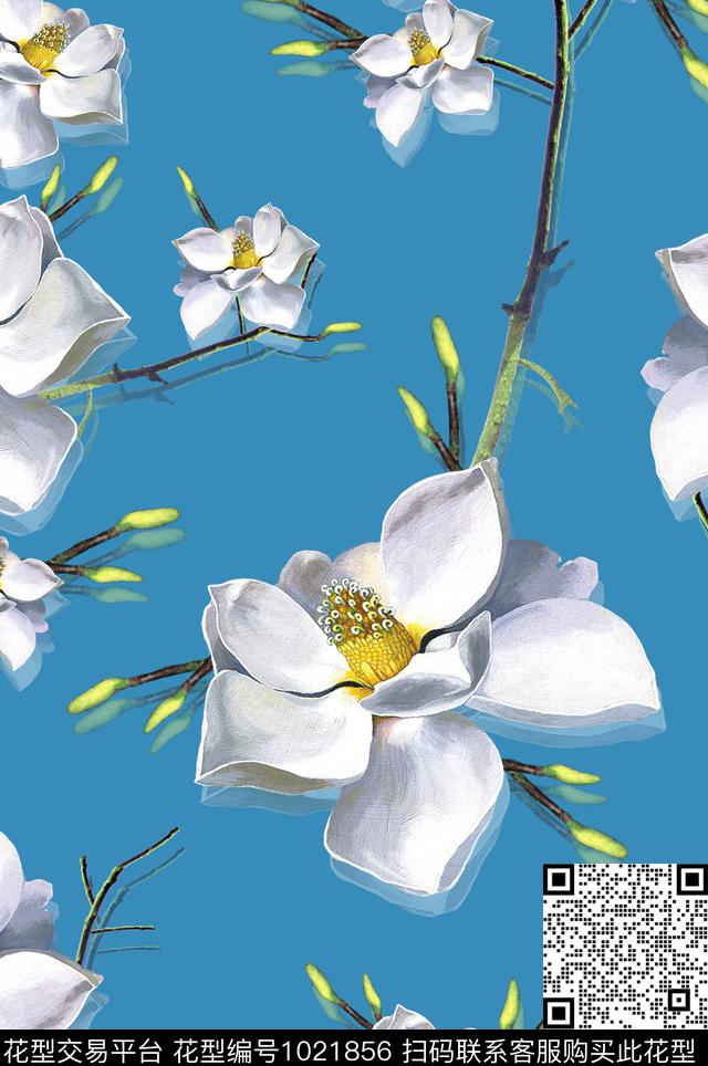 大花玉兰花花卉数码印花华亿平台下载（图片编号: 1021856） - 瓦栏（Walan）