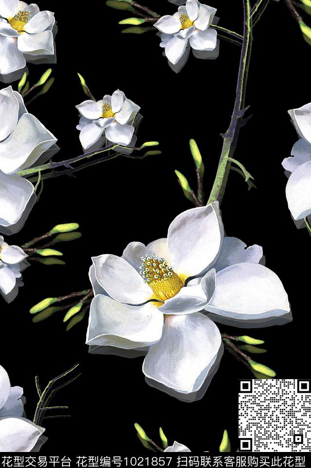 大花玉兰花花卉数码印花华亿平台下载（图片编号: 1021857） - 瓦栏（Walan）