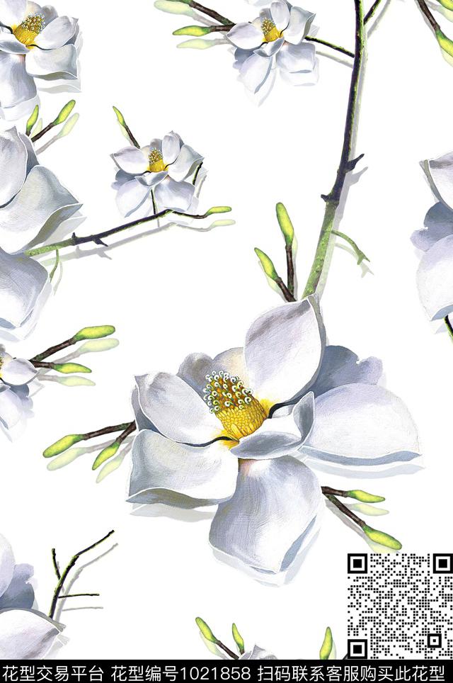 大花玉兰花花卉数码印花华亿平台下载（图片编号: 1021858） - 瓦栏（Walan）