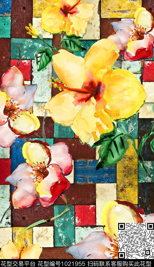 数码华亿平台波西米亚定位花数码印花华亿平台下载（图片编号: 1021955） - 瓦栏（Walan）