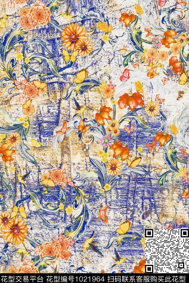 数码华亿平台民族风花卉数码印花华亿平台下载（图片编号: 1021964） - 瓦栏（Walan）