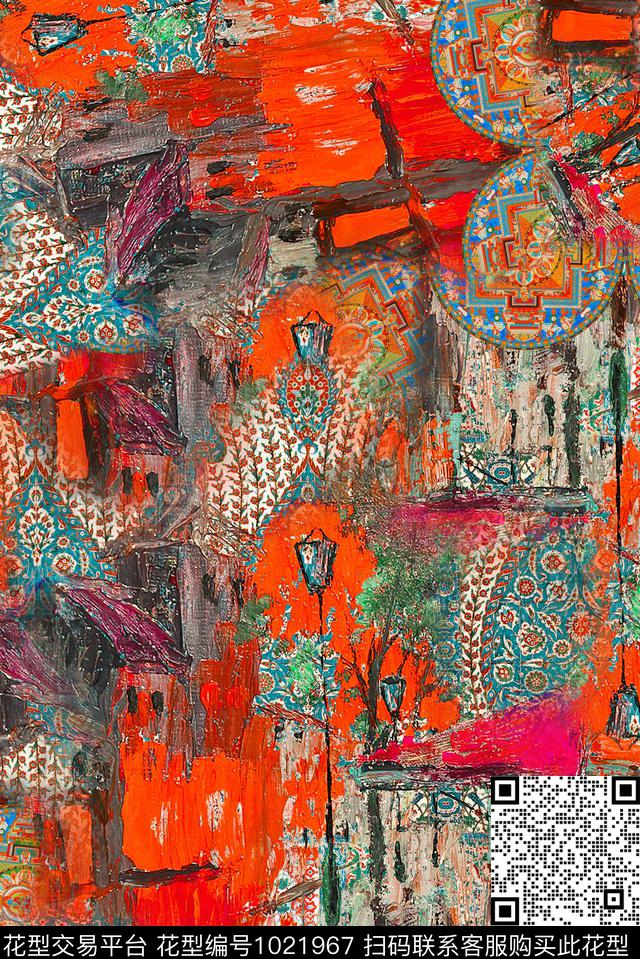 数码华亿平台民族风花卉数码印花华亿平台下载（图片编号: 1021967） - 瓦栏（Walan）