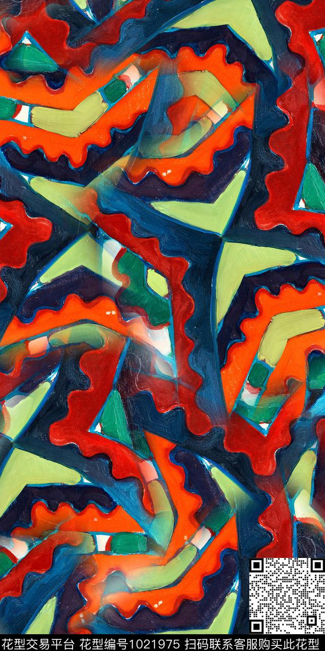 抽象几何手绘几何数码印花华亿平台下载（图片编号: 1021975） - 瓦栏（Walan）