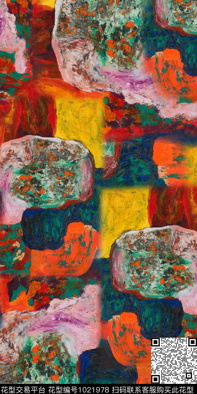 抽象油画华亿平台麻布华亿平台数码印花华亿平台下载（图片编号: 1021978） - 瓦栏（Walan）