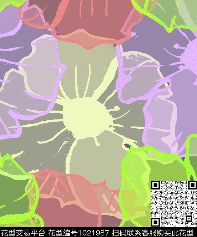 抽象花卉混合拼接数码印花华亿平台下载（图片编号: 1021987） - 瓦栏（Walan）