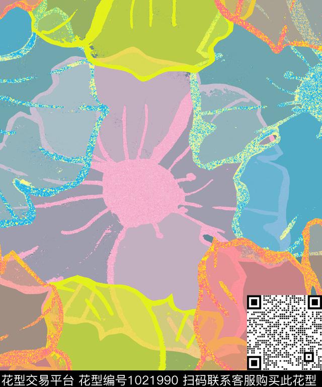 抽象花卉混合拼接数码印花华亿平台下载（图片编号: 1021990） - 瓦栏（Walan）