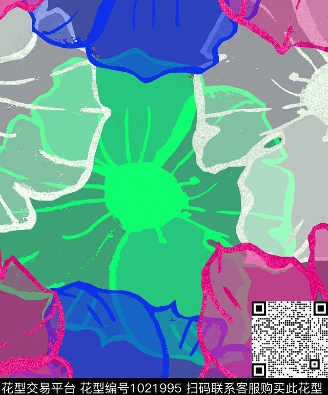 抽象花卉混合拼接数码印花华亿平台下载（图片编号: 1021995） - 瓦栏（Walan）