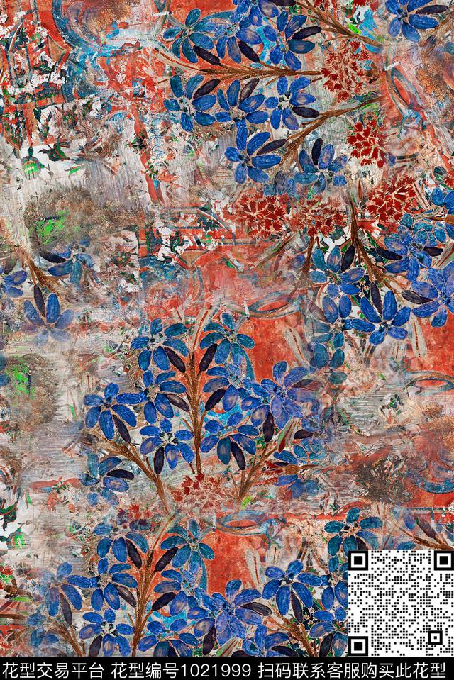 数码华亿平台民族风花卉数码印花华亿平台下载（图片编号: 1021999） - 瓦栏（Walan）