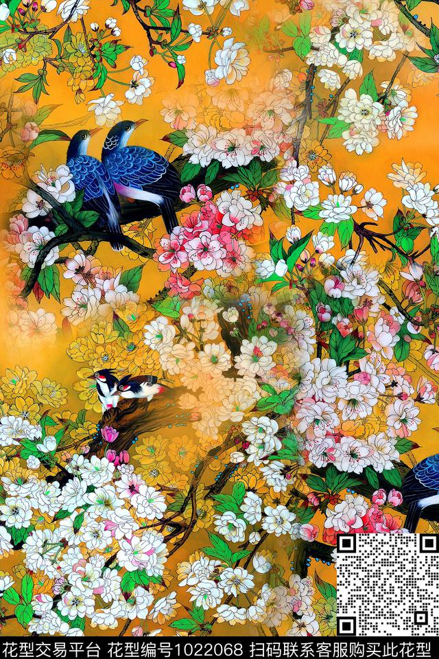 鸟花卉混合拼接数码印花华亿平台下载（图片编号: 1022068） - 瓦栏（Walan）