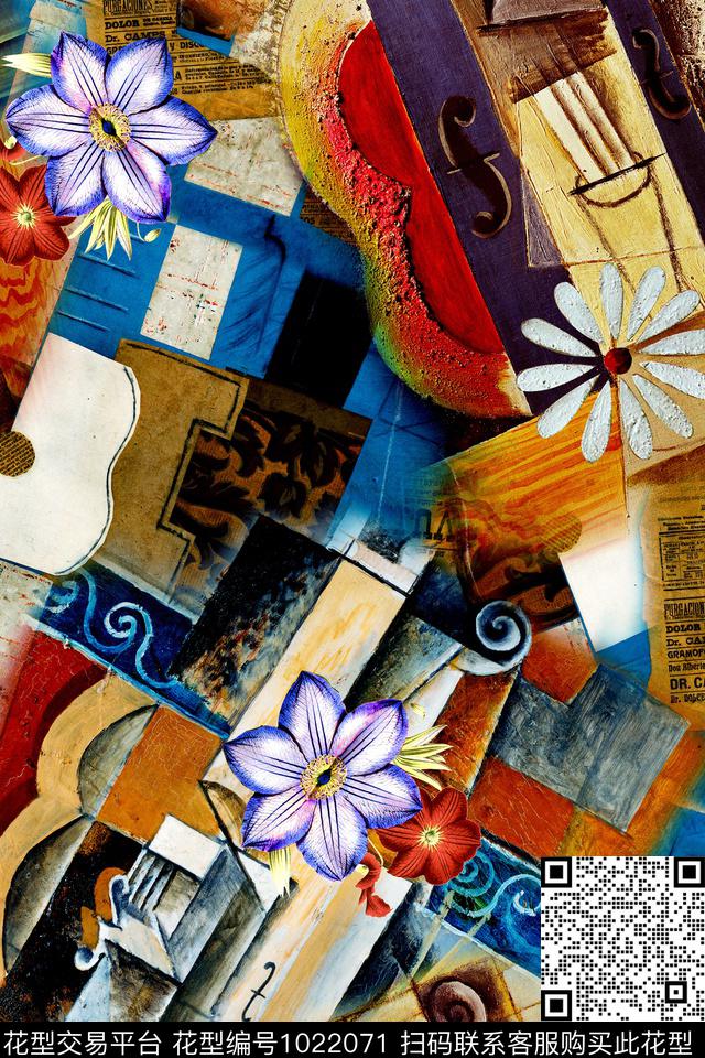 抽象花卉几何数码印花华亿平台下载（图片编号: 1022071） - 瓦栏（Walan）
