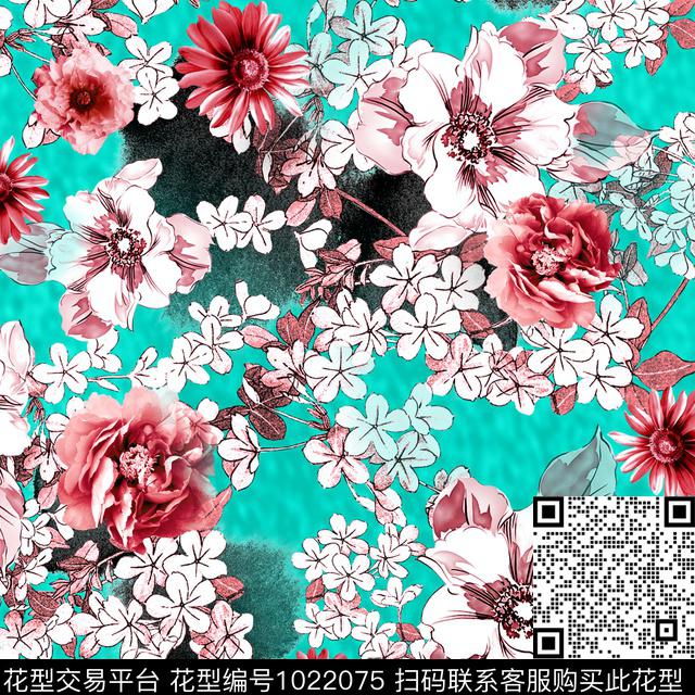 小碎花花卉水墨风传统印花华亿平台下载（图片编号: 1022075） - 瓦栏（Walan）