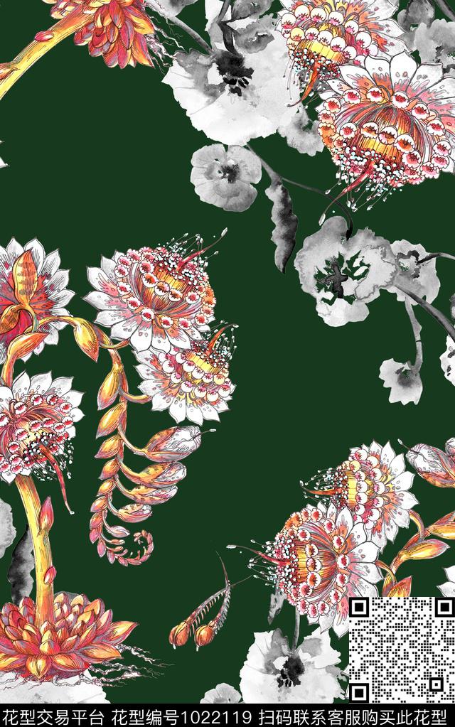 小碎花线条花卉水彩花卉数码印花华亿平台下载（图片编号: 1022119） - 瓦栏（Walan）