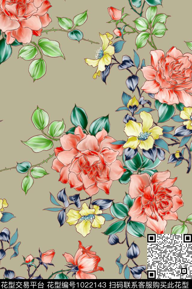 艺术花卉超大花卉春夏华亿平台传统印花华亿平台下载（图片编号: 1022143） - 瓦栏（Walan）