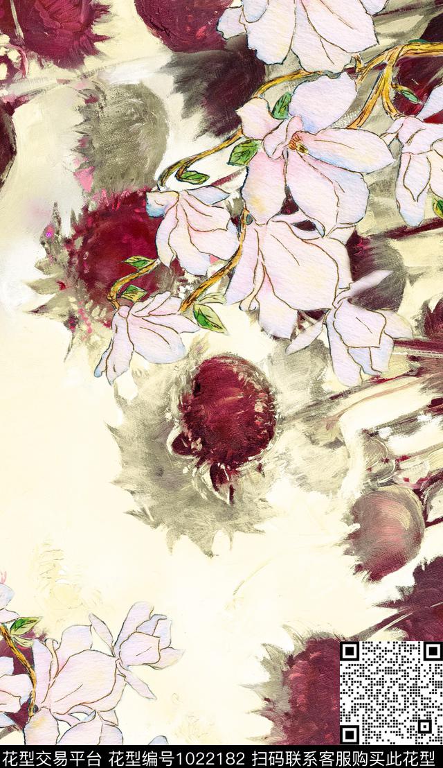 数码华亿平台水彩花卉定位花数码印花华亿平台下载（图片编号: 1022182） - 瓦栏（Walan）