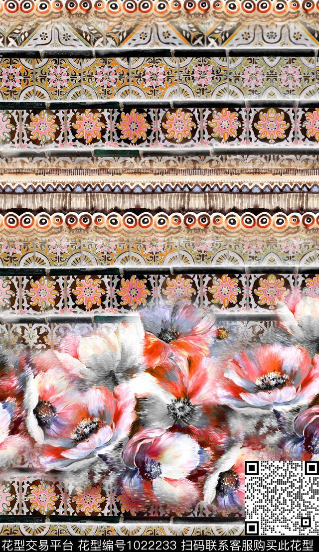 数码华亿平台民族风定位花数码印花华亿平台下载（图片编号: 1022233） - 瓦栏（Walan）