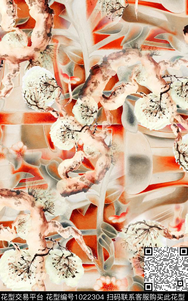 水彩花卉笔触油画华亿平台数码印花华亿平台下载（图片编号: 1022304） - 瓦栏（Walan）