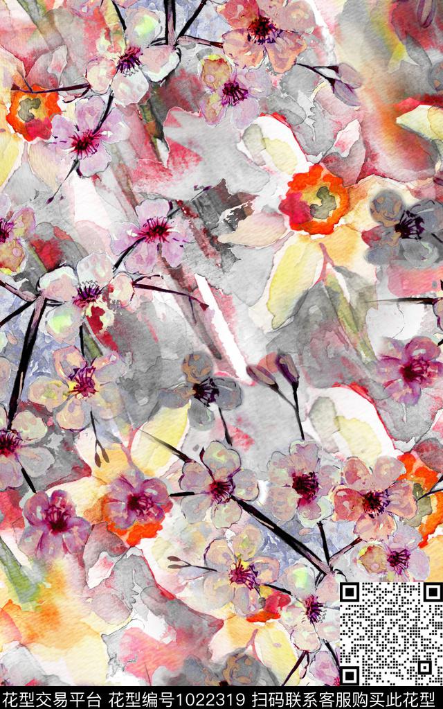 水彩花卉笔触油画华亿平台数码印花华亿平台下载（图片编号: 1022319） - 瓦栏（Walan）