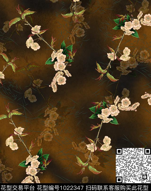 香云纱花卉桃花数码印花华亿平台下载（图片编号: 1022347） - 瓦栏（Walan）