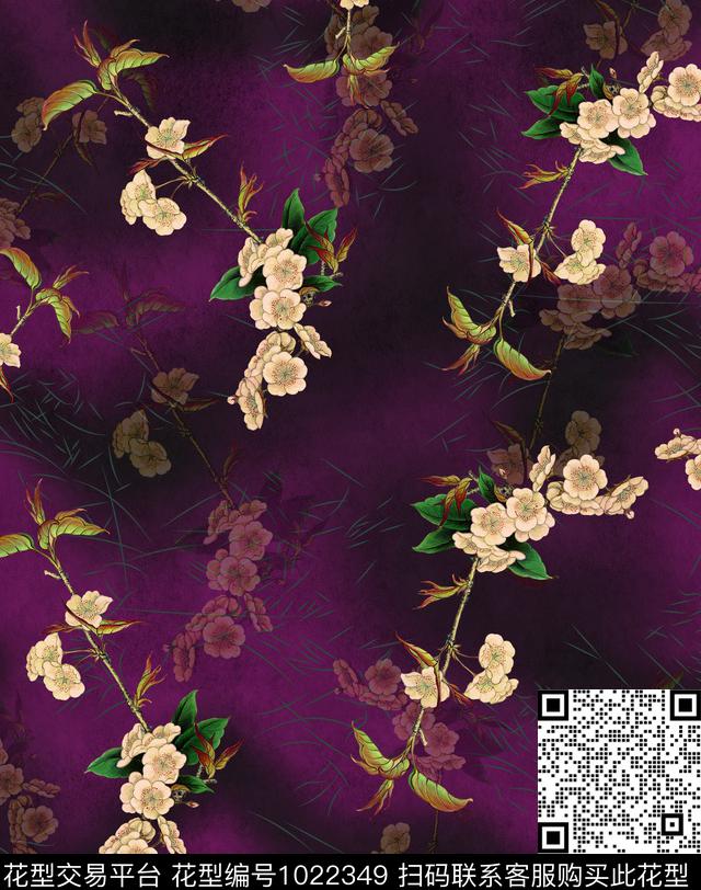 香云纱花卉桃花数码印花华亿平台下载（图片编号: 1022349） - 瓦栏（Walan）