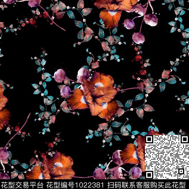 数码华亿平台黑底花卉大牌风数码印花华亿平台下载（图片编号: 1022381） - 瓦栏（Walan）