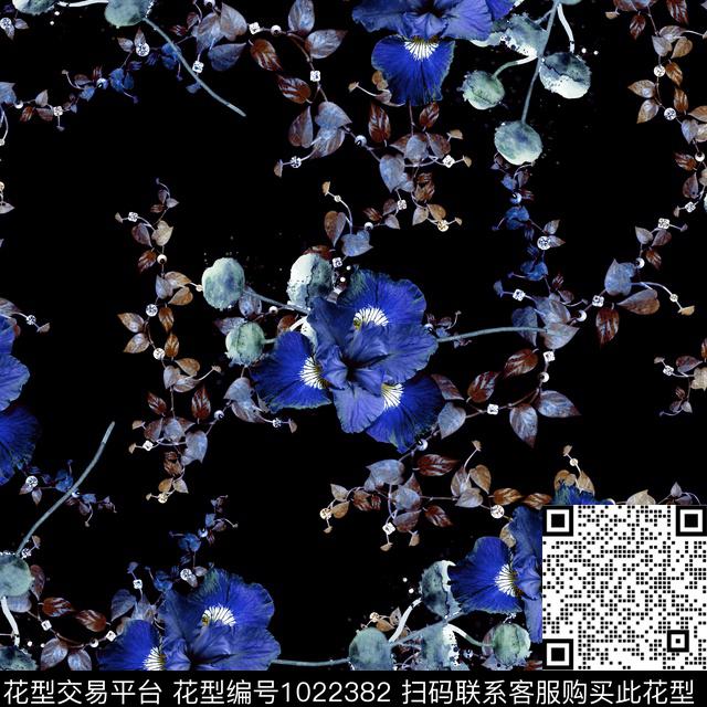 数码华亿平台黑底花卉大牌风数码印花华亿平台下载（图片编号: 1022382） - 瓦栏（Walan）
