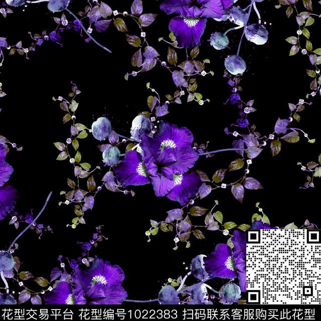 数码华亿平台黑底花卉大牌风数码印花华亿平台下载（图片编号: 1022383） - 瓦栏（Walan）