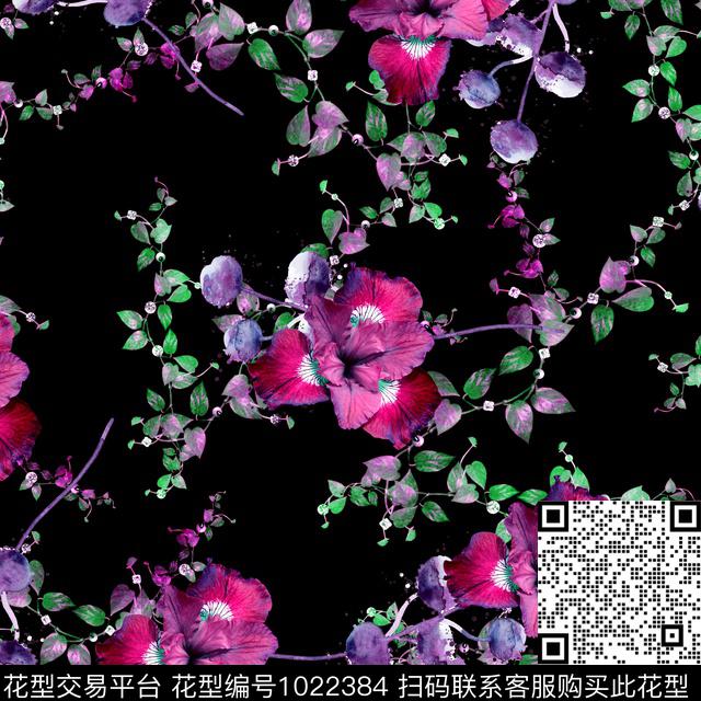 数码华亿平台黑底花卉大牌风数码印花华亿平台下载（图片编号: 1022384） - 瓦栏（Walan）