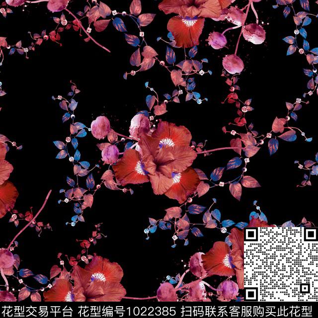数码华亿平台黑底花卉大牌风数码印花华亿平台下载（图片编号: 1022385） - 瓦栏（Walan）
