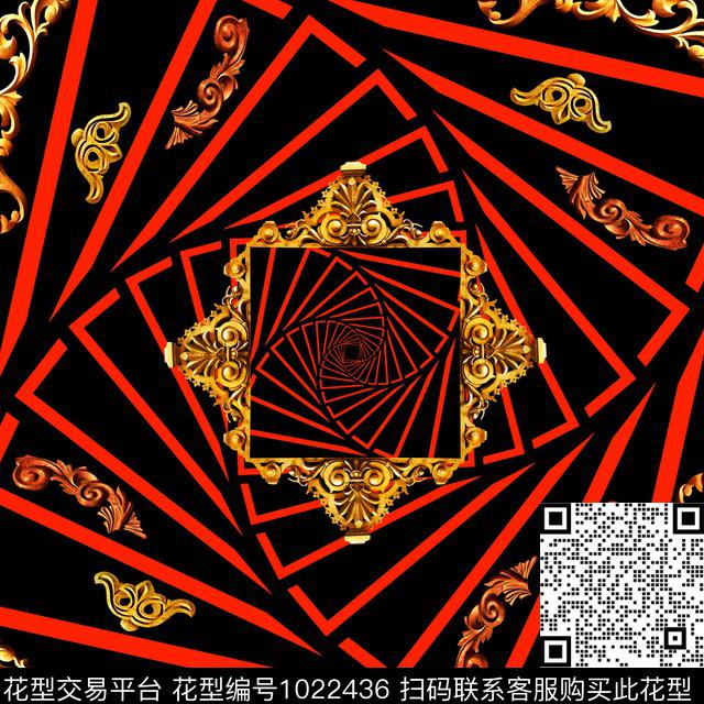 几何大牌风小方巾数码印花华亿平台下载（图片编号: 1022436） - 瓦栏（Walan）