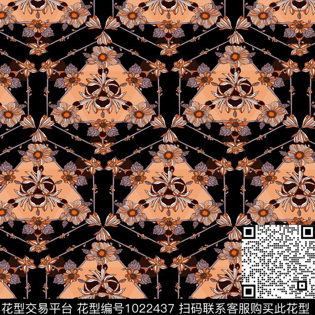数码华亿平台黑底花卉花卉数码印花华亿平台下载（图片编号: 1022437） - 瓦栏（Walan）