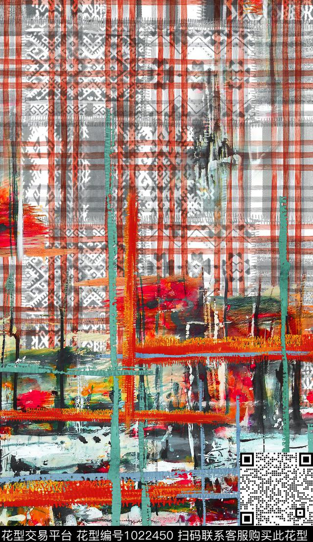 格子笔触油画华亿平台数码印花华亿平台下载（图片编号: 1022450） - 瓦栏（Walan）