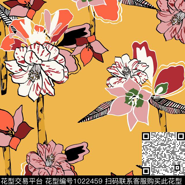 猫头鹰抽象花卉水彩花卉数码印花华亿平台下载（图片编号: 1022459） - 瓦栏（Walan）