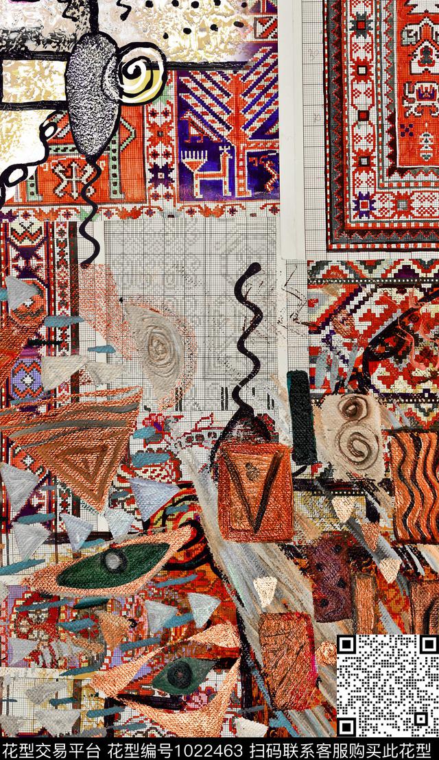 数码华亿平台民族风几何数码印花华亿平台下载（图片编号: 1022463） - 瓦栏（Walan）