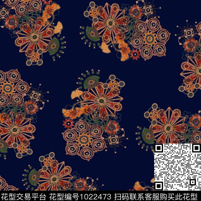 数码华亿平台黑底花卉民族风数码印花华亿平台下载（图片编号: 1022473） - 瓦栏（Walan）