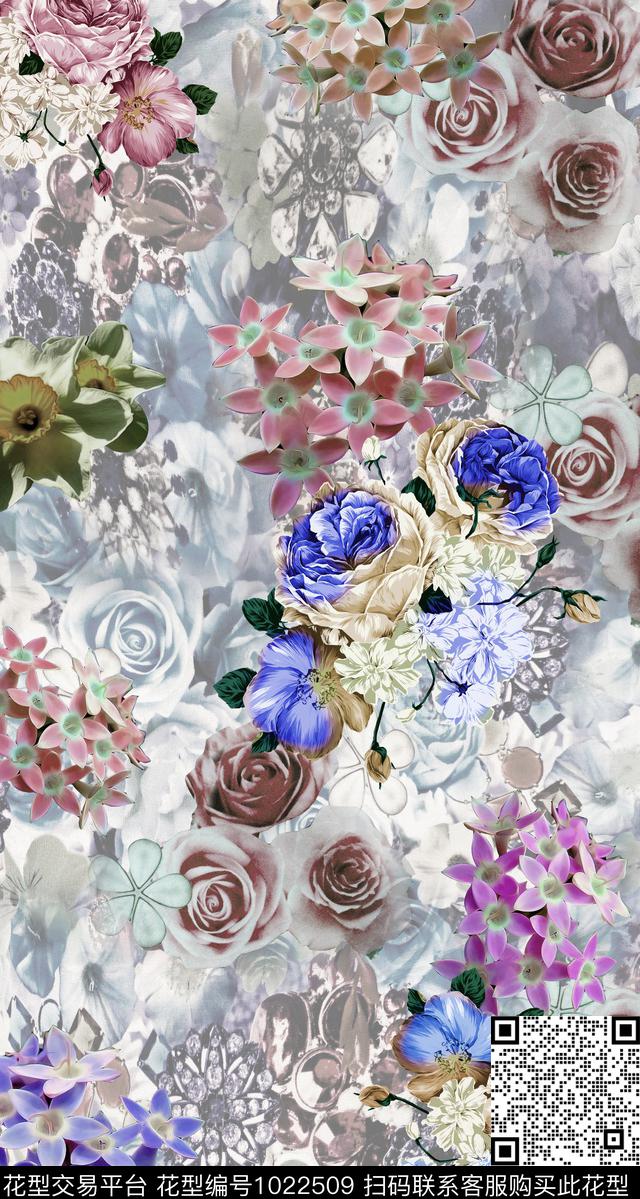 艺术花卉纹理数码印花华亿平台下载（图片编号: 1022509） - 瓦栏（Walan）