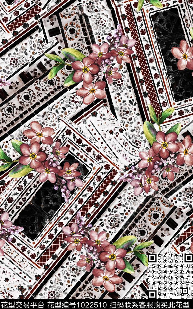 数码华亿平台民族风花卉数码印花华亿平台下载（图片编号: 1022510） - 瓦栏（Walan）