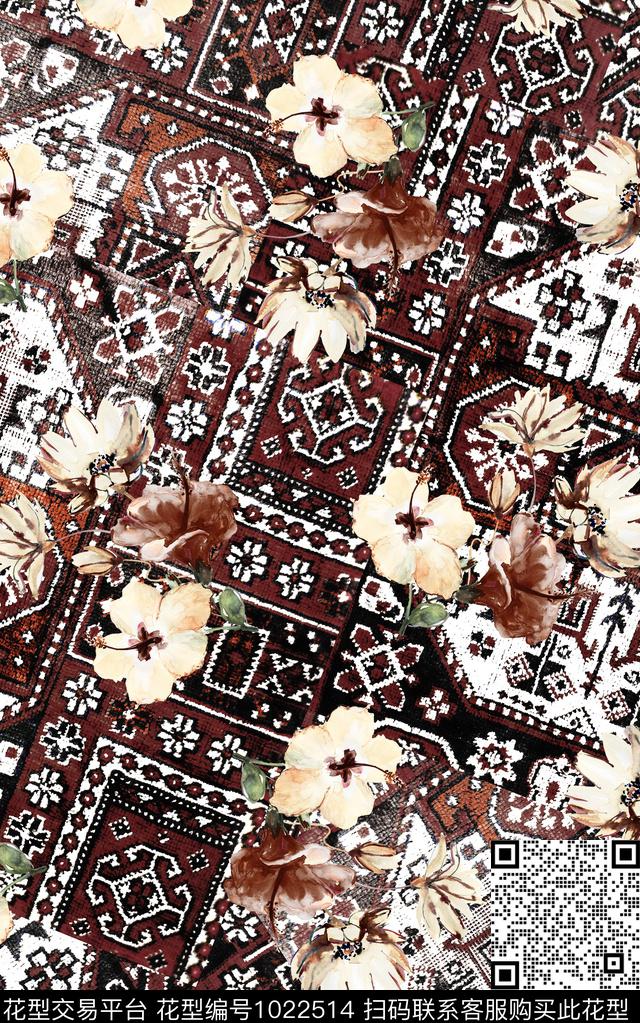 数码华亿平台民族风花卉数码印花华亿平台下载（图片编号: 1022514） - 瓦栏（Walan）