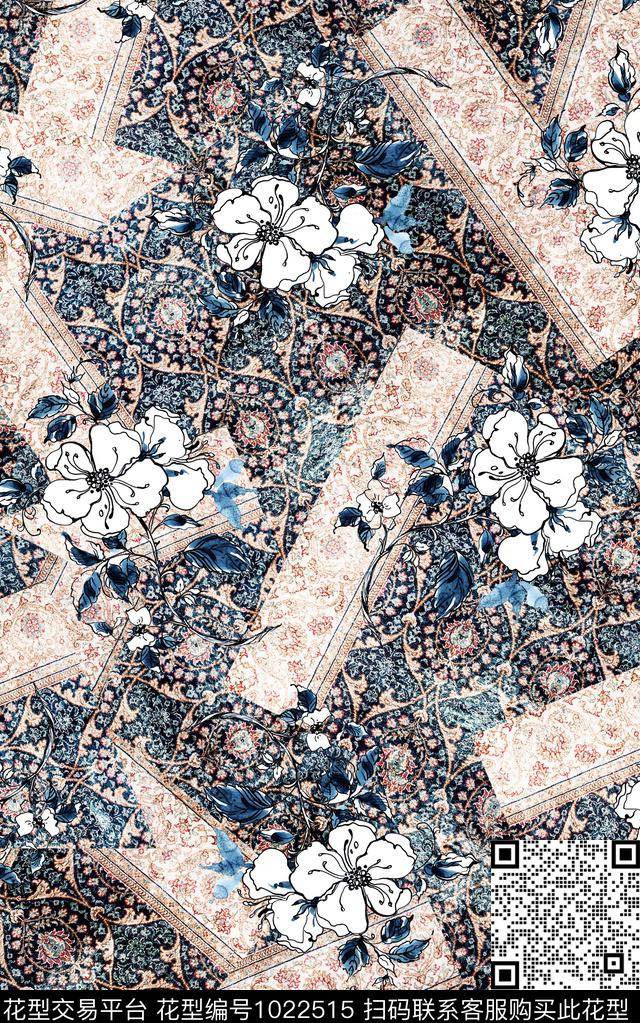 数码华亿平台民族风花卉数码印花华亿平台下载（图片编号: 1022515） - 瓦栏（Walan）
