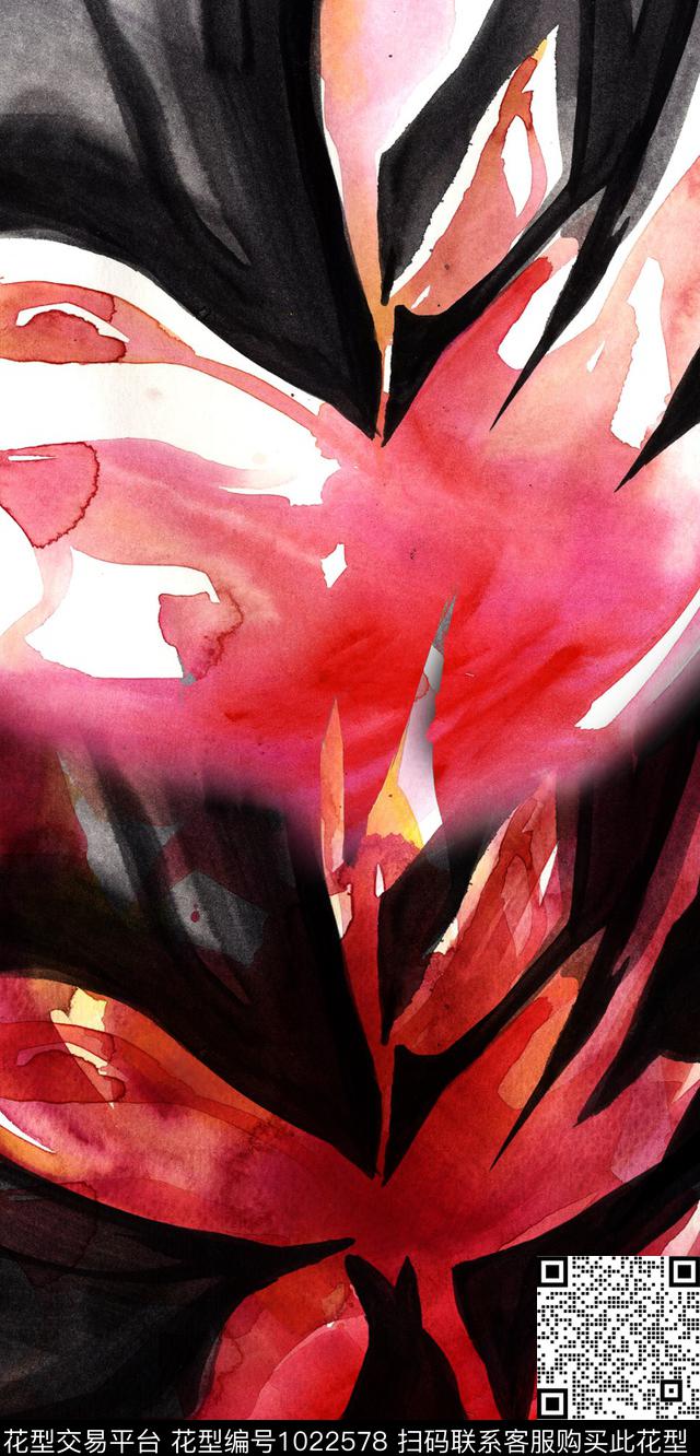 抽象花卉水墨风定位旗袍花数码印花华亿平台下载（图片编号: 1022578） - 瓦栏（Walan）