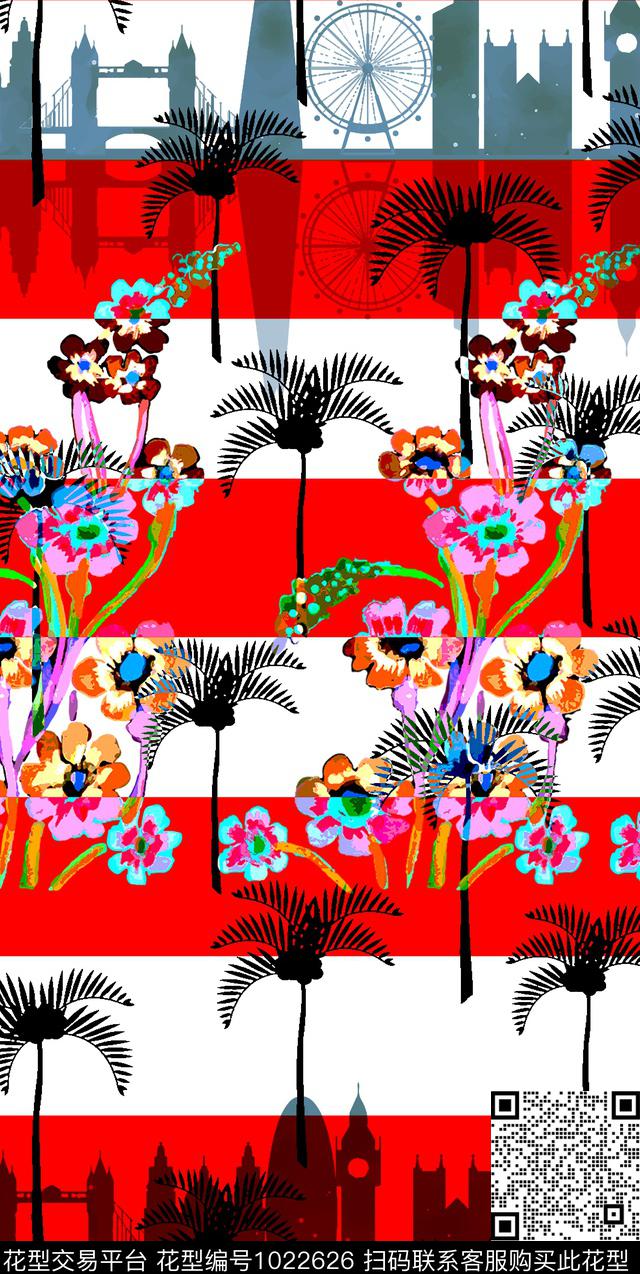 条纹数码华亿平台花卉数码印花华亿平台下载（图片编号: 1022626） - 瓦栏（Walan）