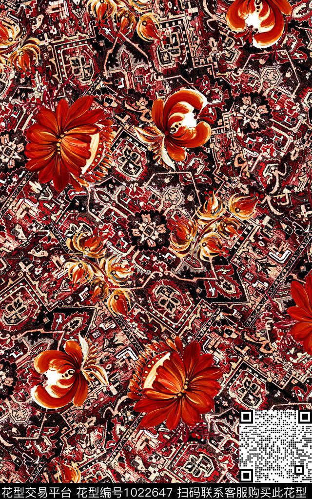 数码华亿平台民族风花卉数码印花华亿平台下载（图片编号: 1022647） - 瓦栏（Walan）